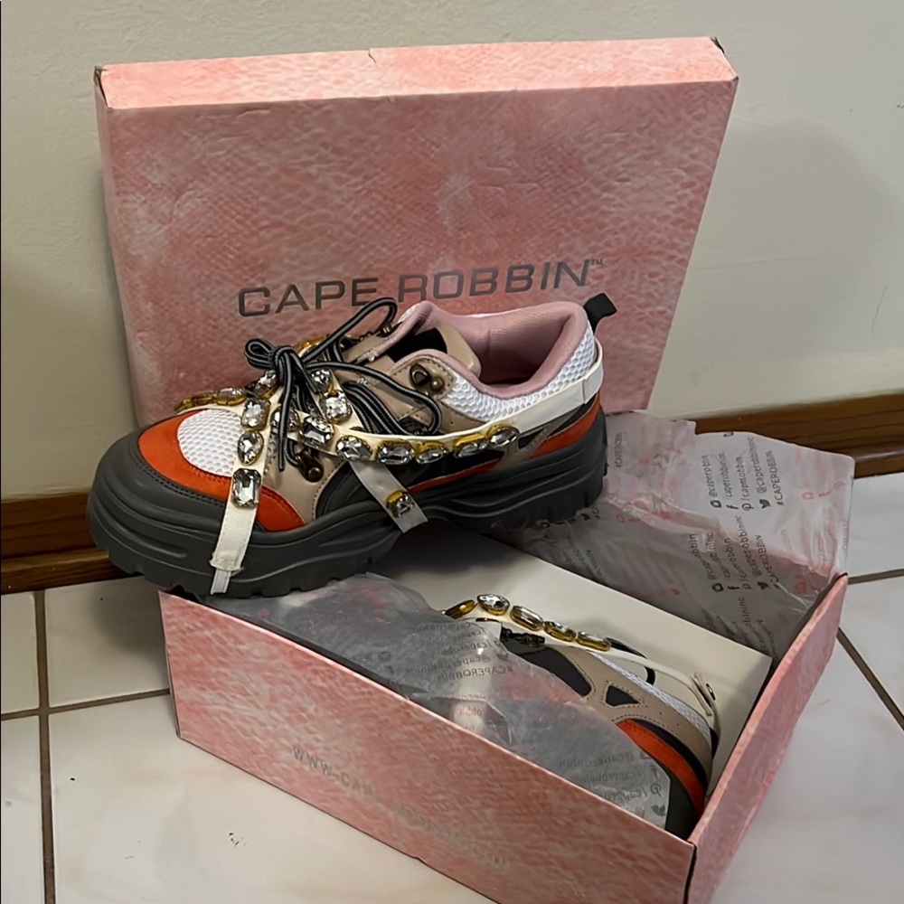 Cape Robbin Orange and White Sneakers with Jewel Details